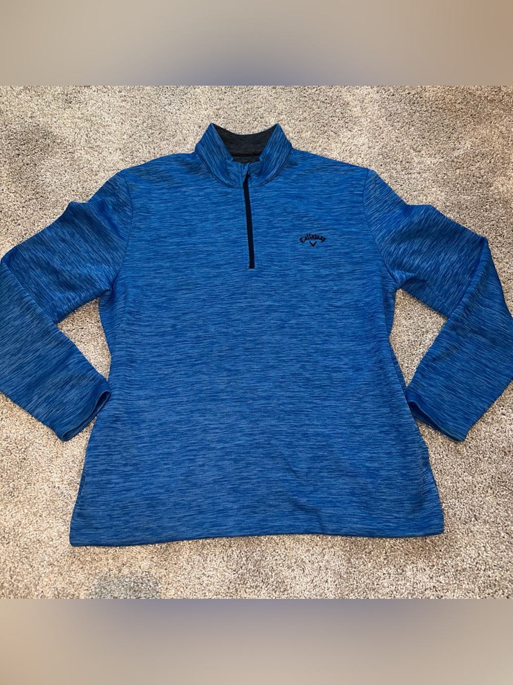 Callaway Men's 1/4 Zip Mock Neck Golf Pullover Heathered Blue L Pockets 449